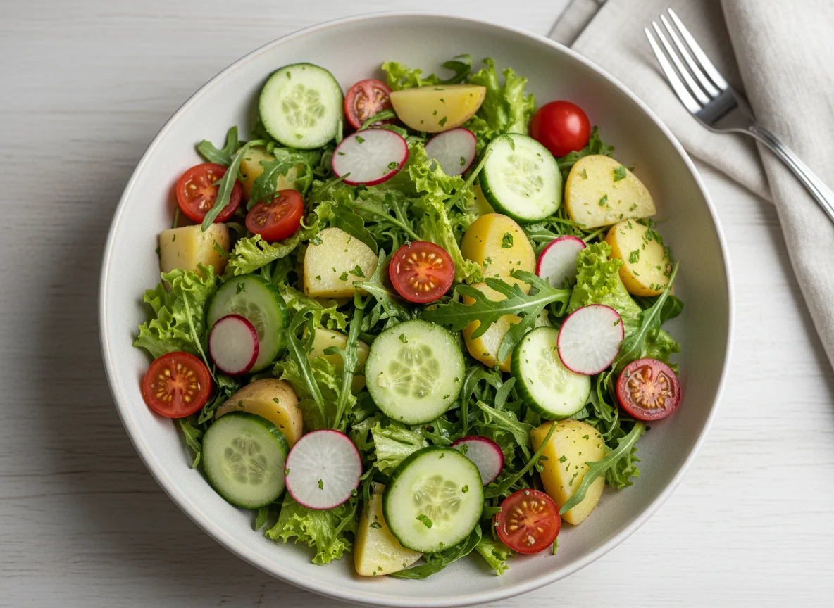 Salada mista de folhas e vegetais photo
