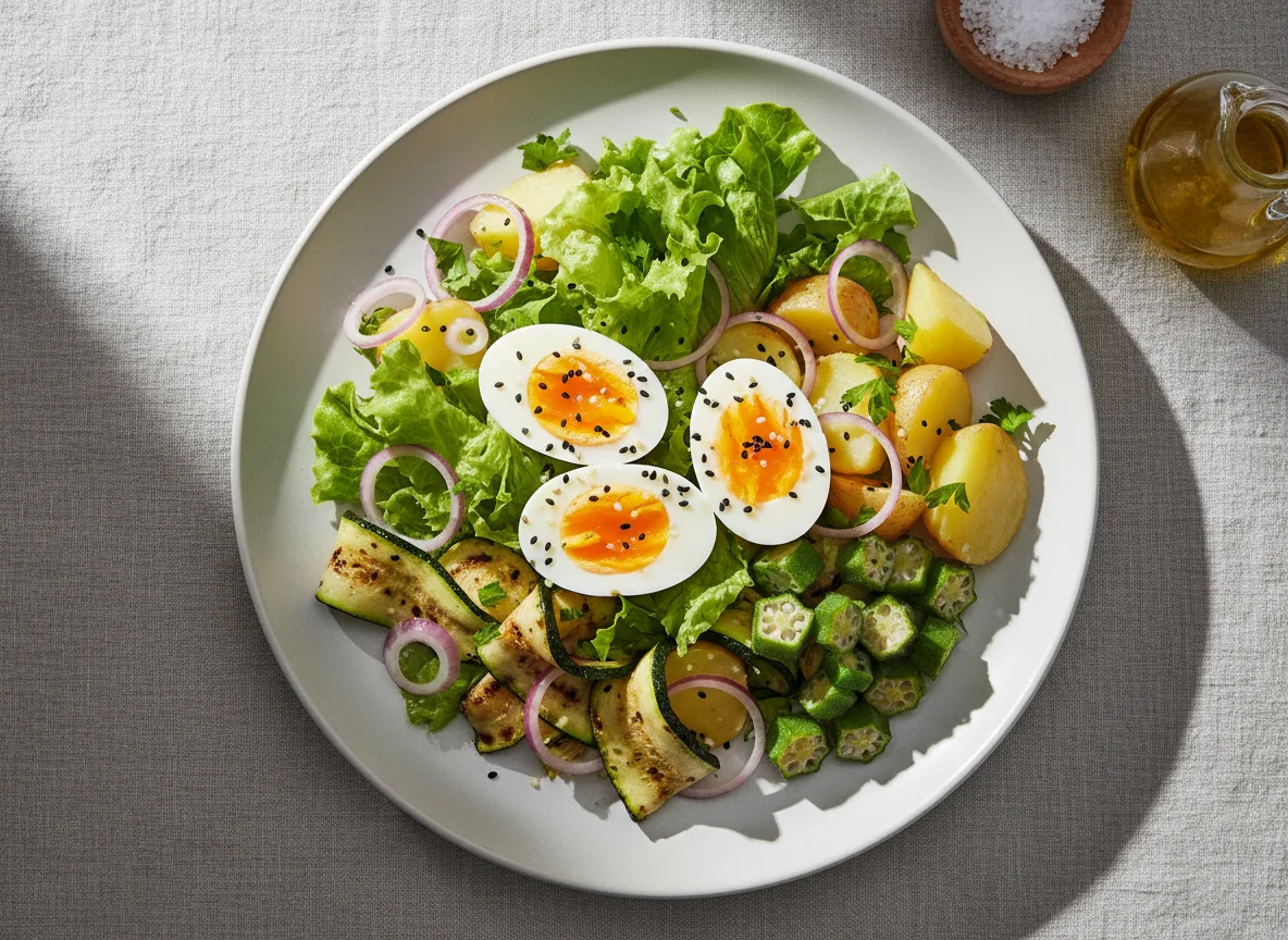 Salada variada com ovo cozido photo