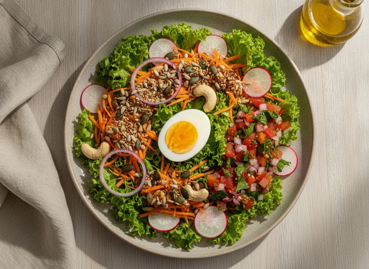 Salada variada com ovo cozido e vinagrete photo