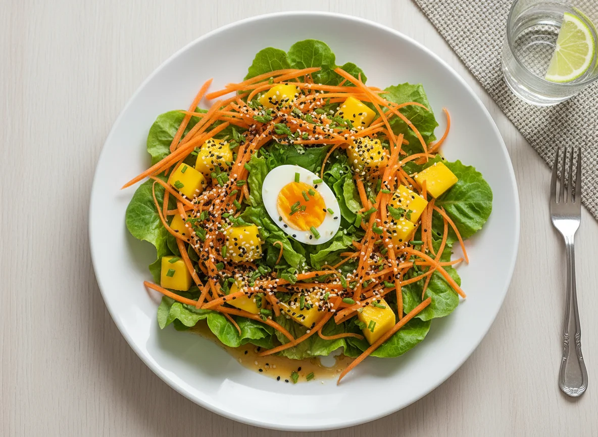 Salada variada com ovo e manga photo