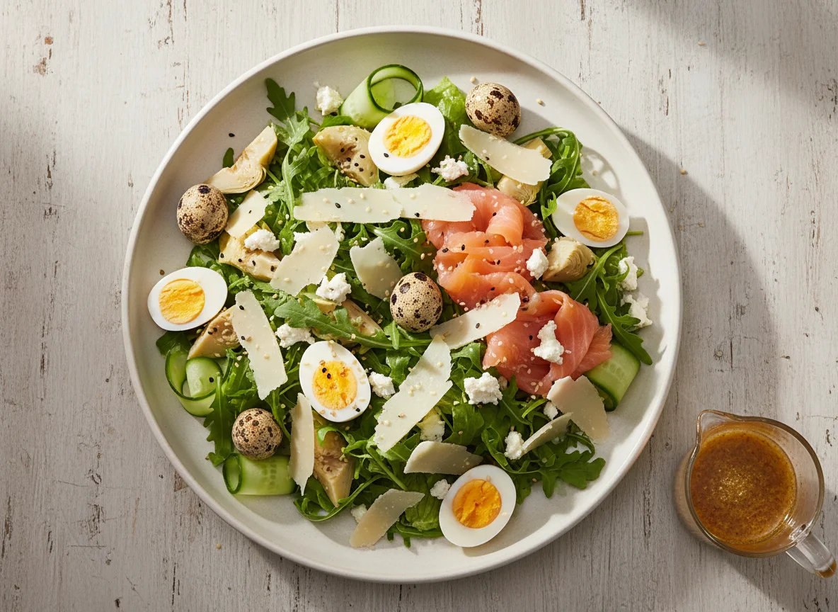 Salada variada com salmão e ovos photo