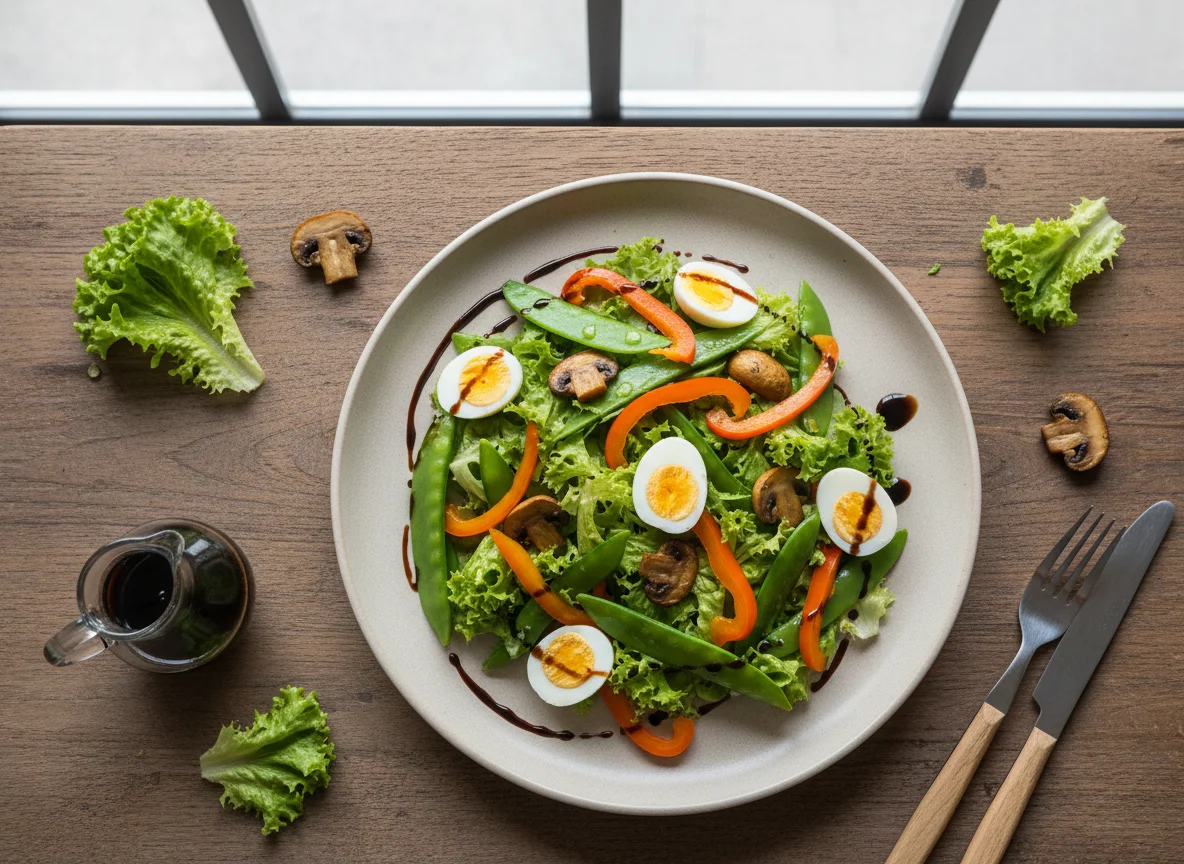 Salada variada com vagem e cogumelos photo