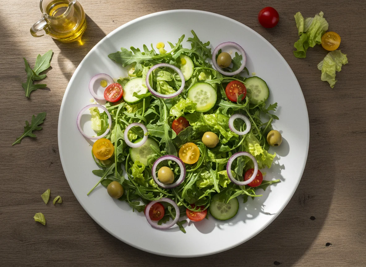 Salada Verde com Azeitonas e Cebola Roxa photo