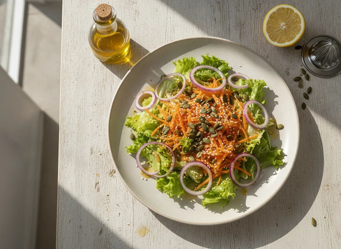 Salada Verde com Sementes de Abóbora e Cenoura photo