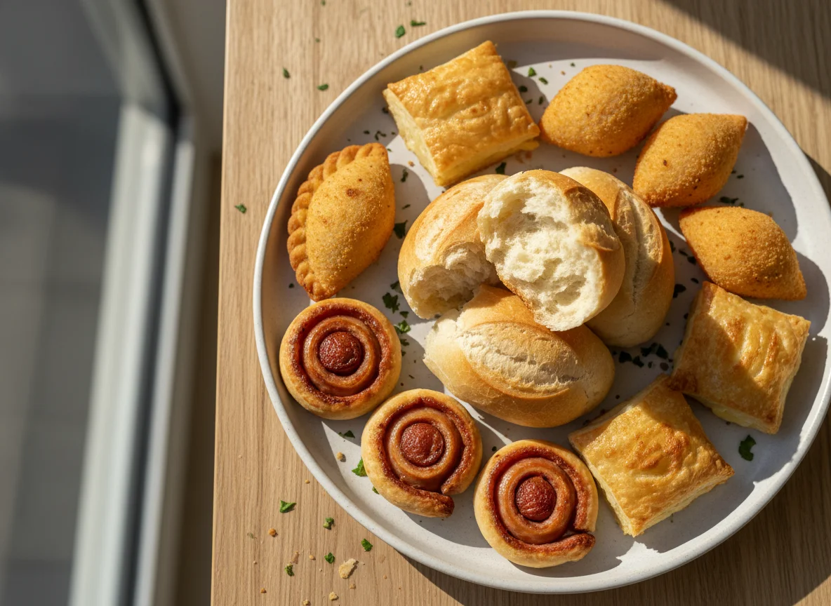 Salgadinhos e pão photo