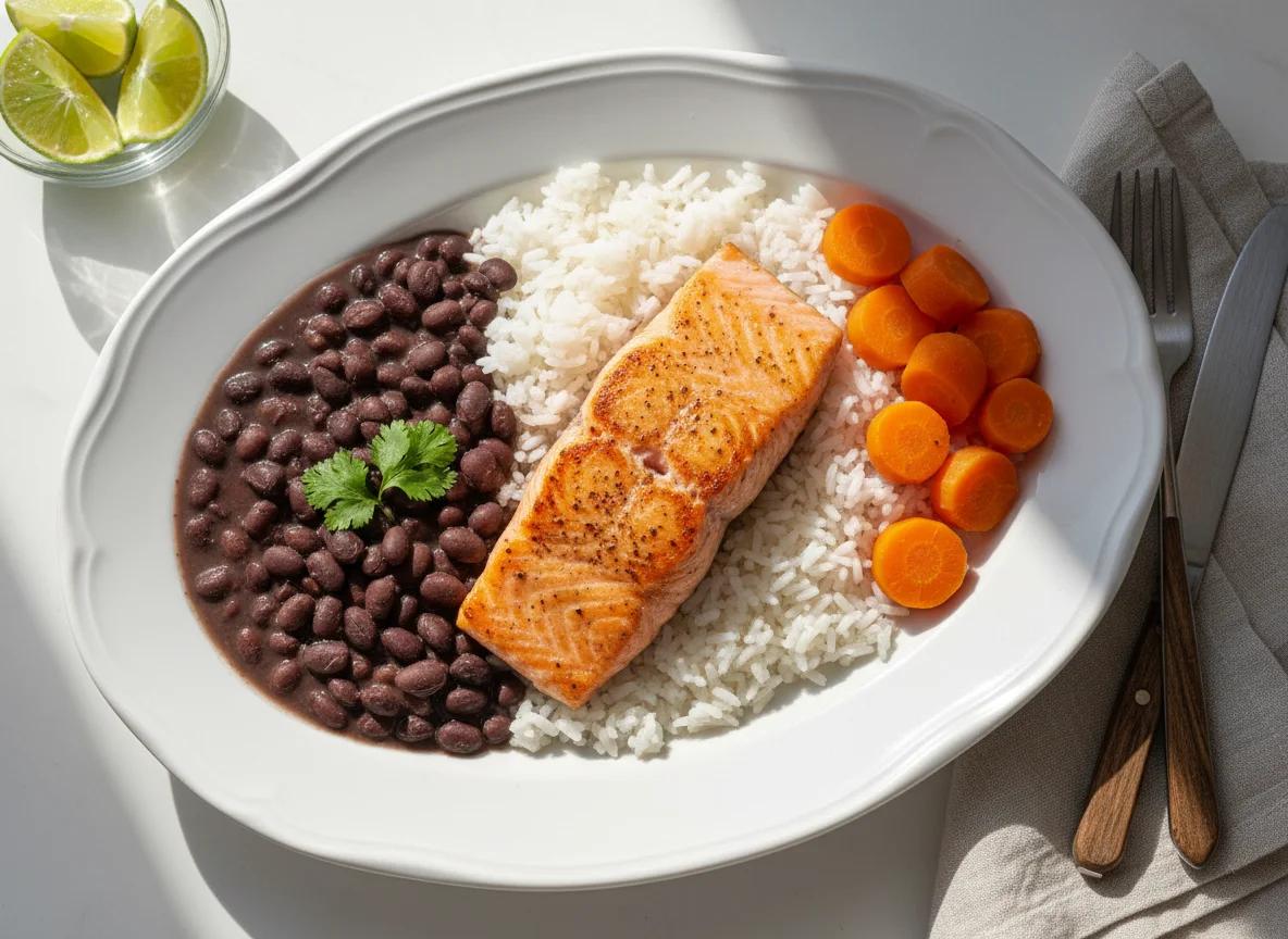 Salmão com Arroz e Feijão photo