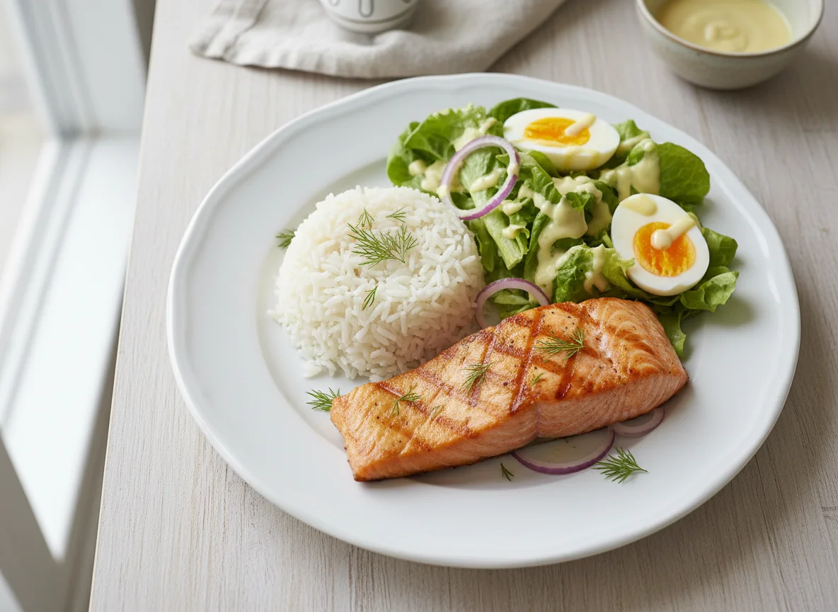 Salmão com Arroz e Salada photo