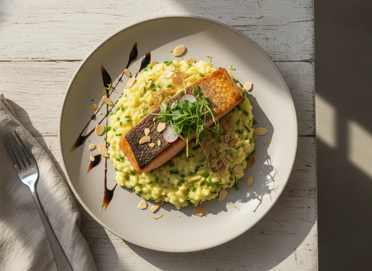 Salmão com Risoto de Limão e Amêndoas photo