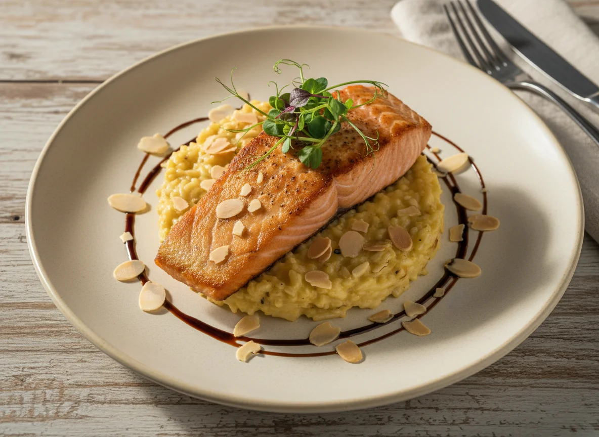 Salmão com Risoto e Amêndoas photo