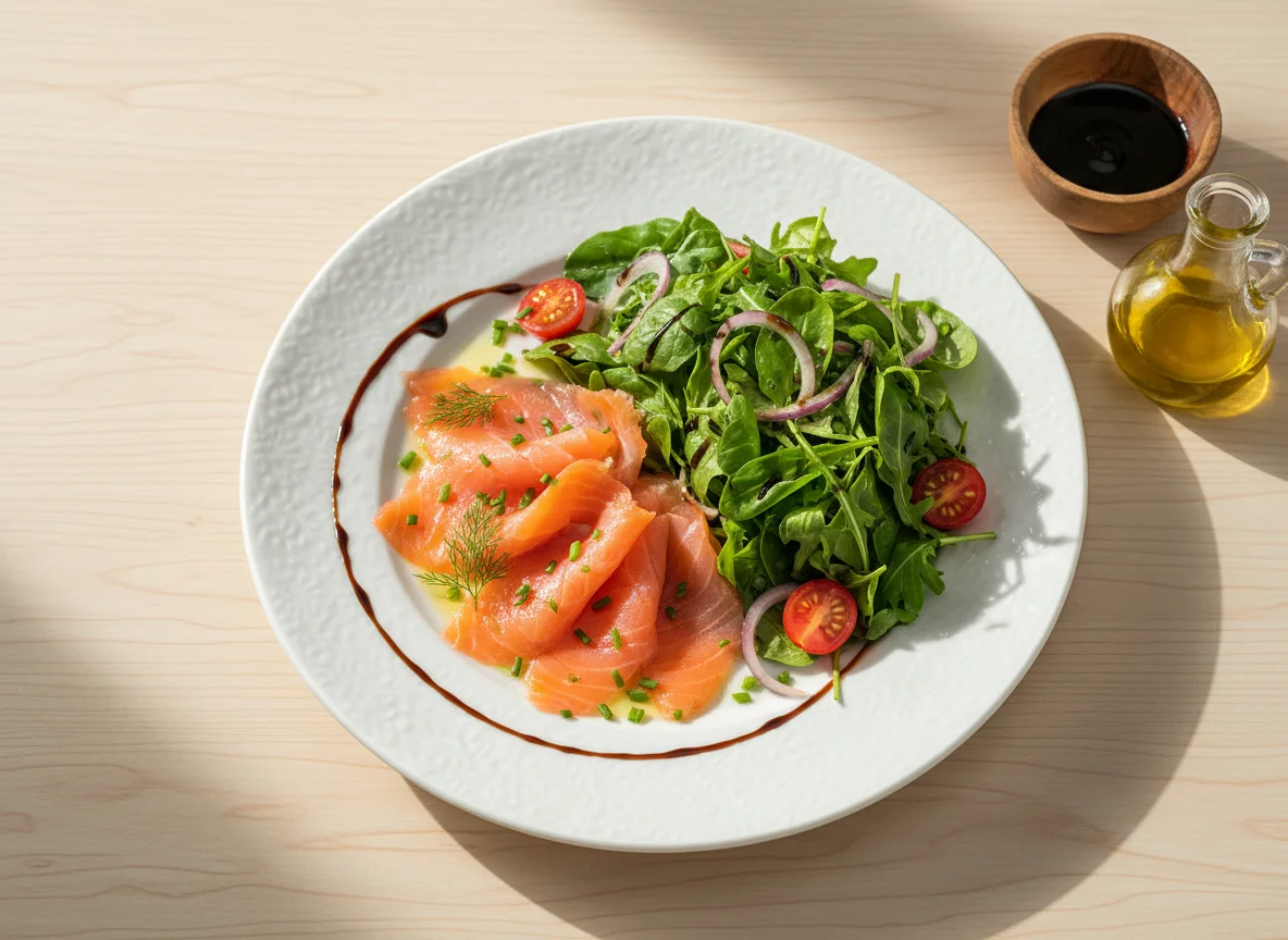 Salmão defumado com salada mista photo
