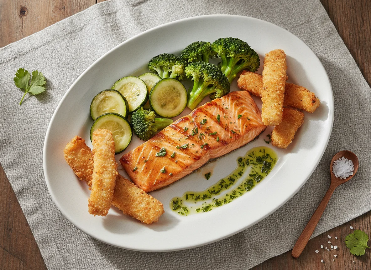 Salmão Grelhado com Brócolis e Abobrinha photo
