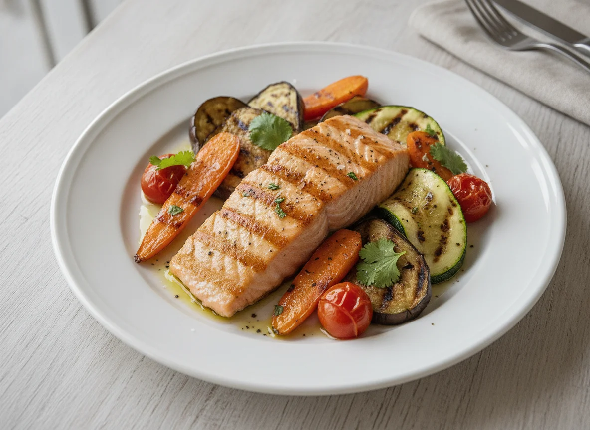 Salmão Grelhado com Legumes Assados photo