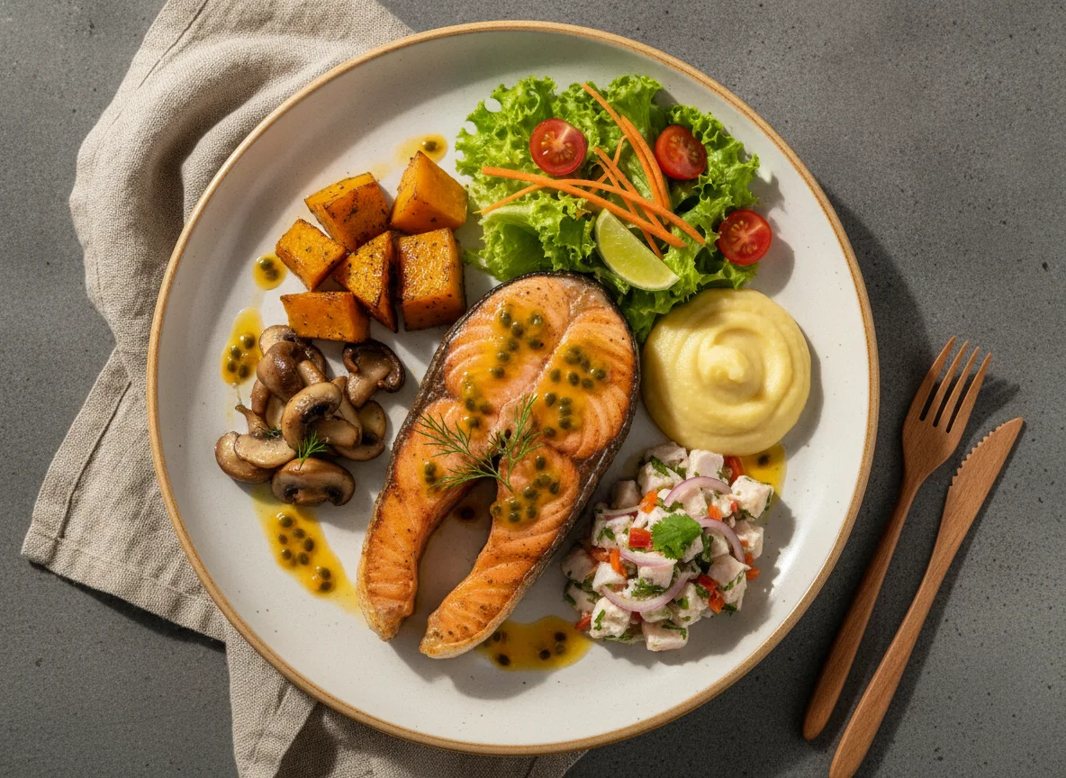 Salmão Grelhado com Legumes e Salada photo