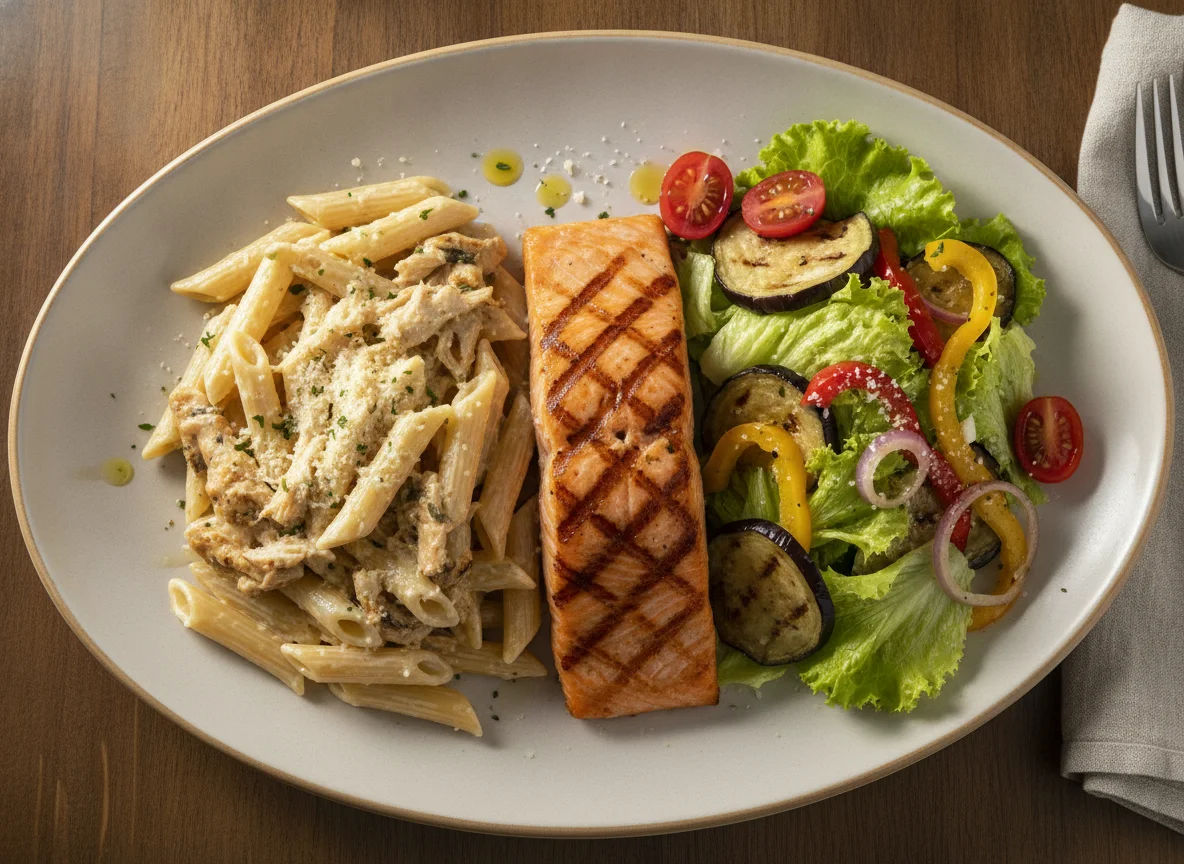 Salmão Grelhado com Penne e Salada photo