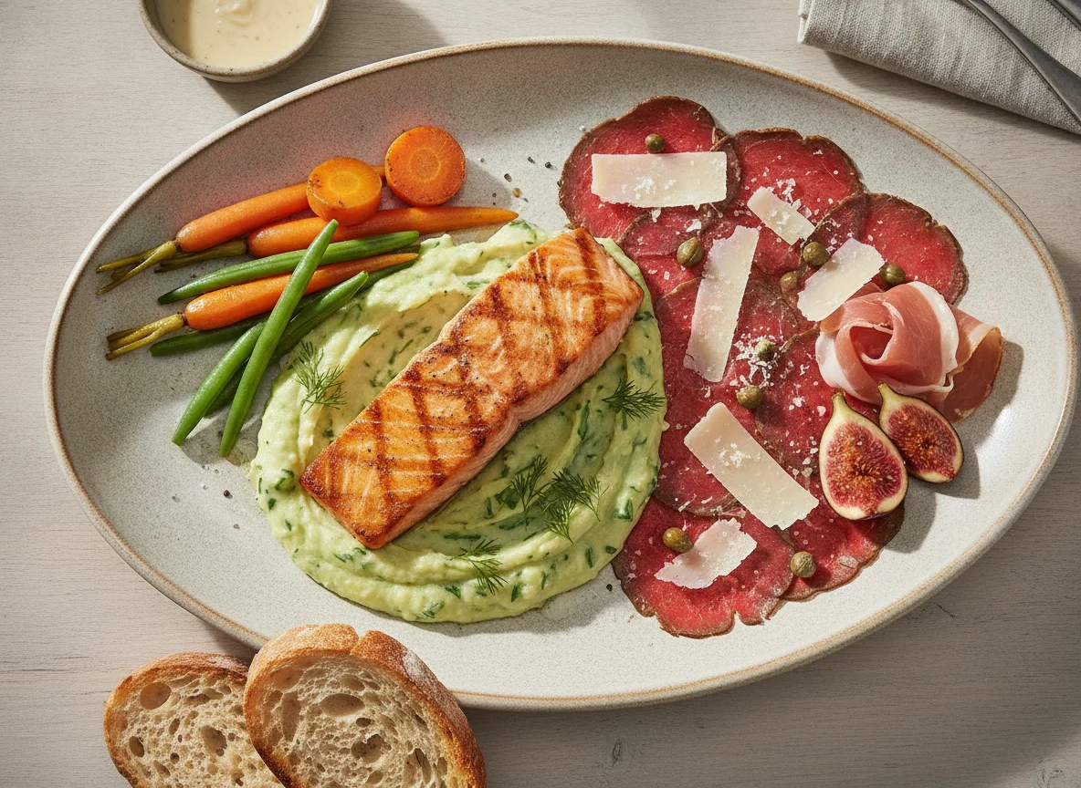 Salmão Grelhado com Purê e Carpaccio photo