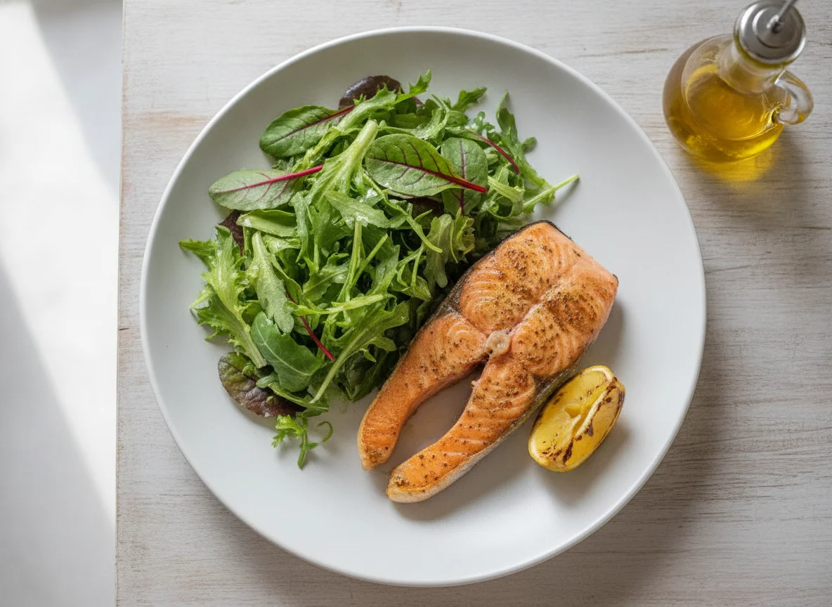 Salmão grelhado com salada mista photo