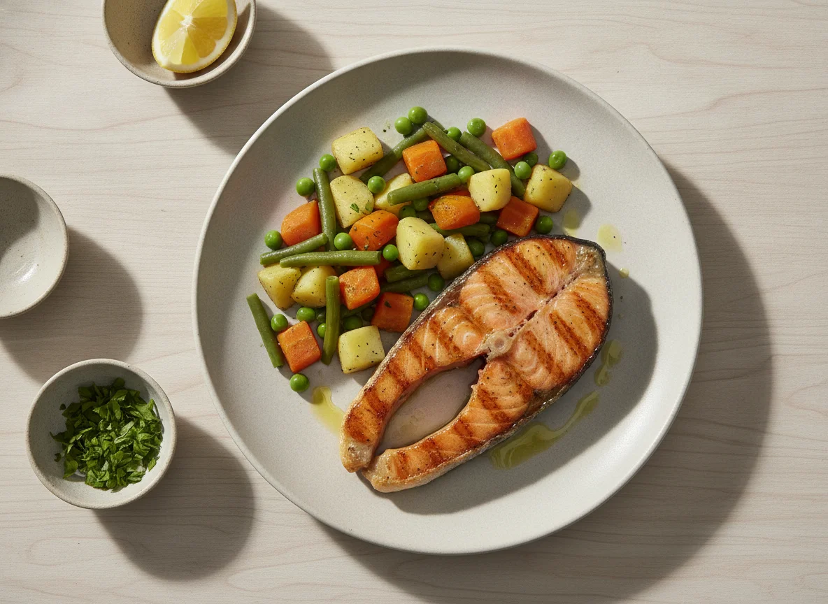 Salmão Grelhado com Seleta de Legumes photo