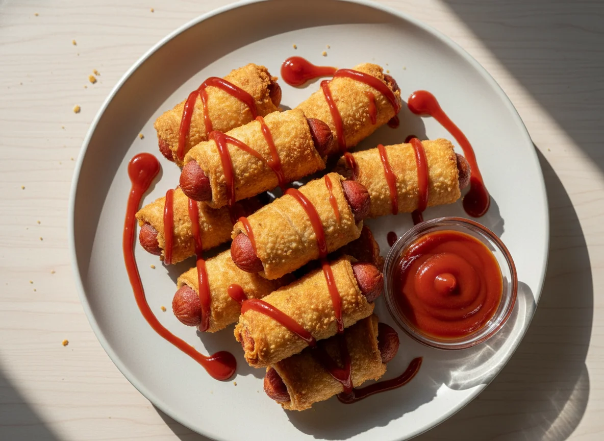 Salsicha enrolada com ketchup photo