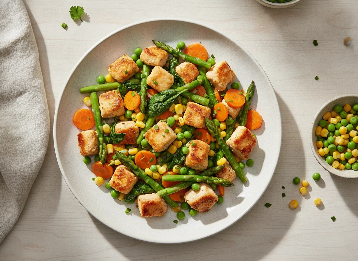 Salteado de frango com legumes photo
