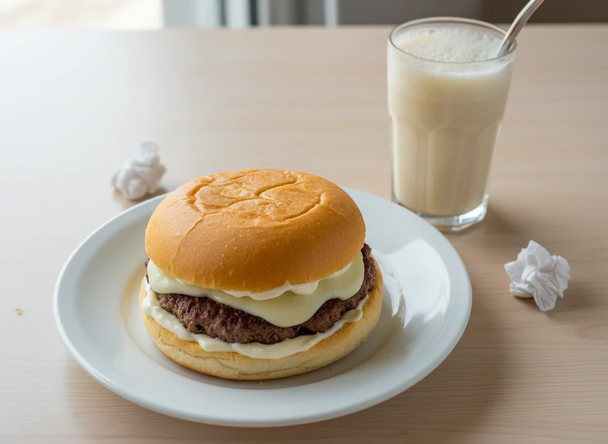Sanduíche com carne e bebida láctea photo