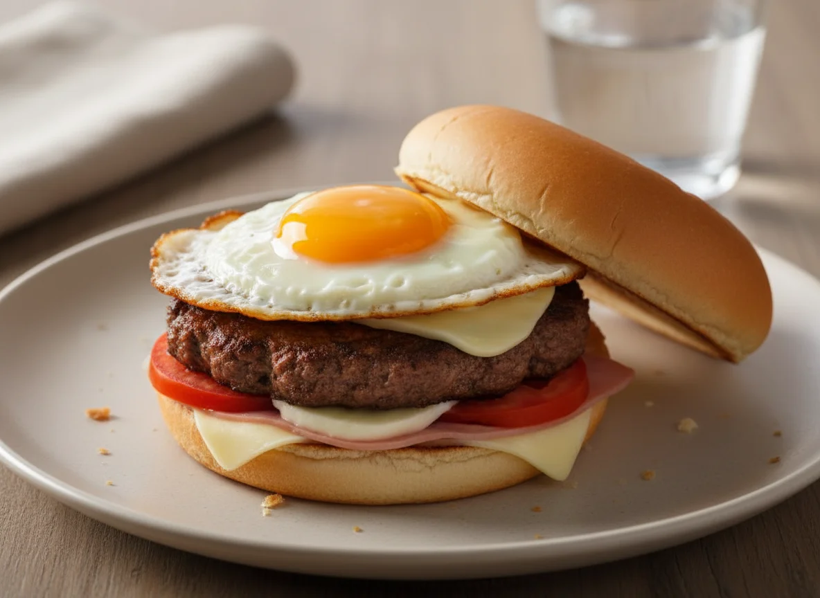 Sanduíche com carne, ovo e queijo photo