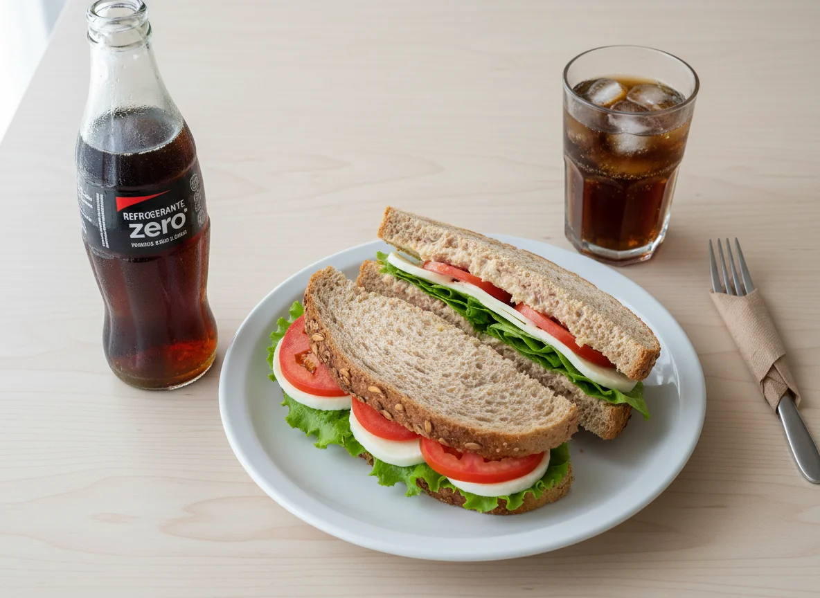 Sanduíche com patê de atum e refrigerante zero photo