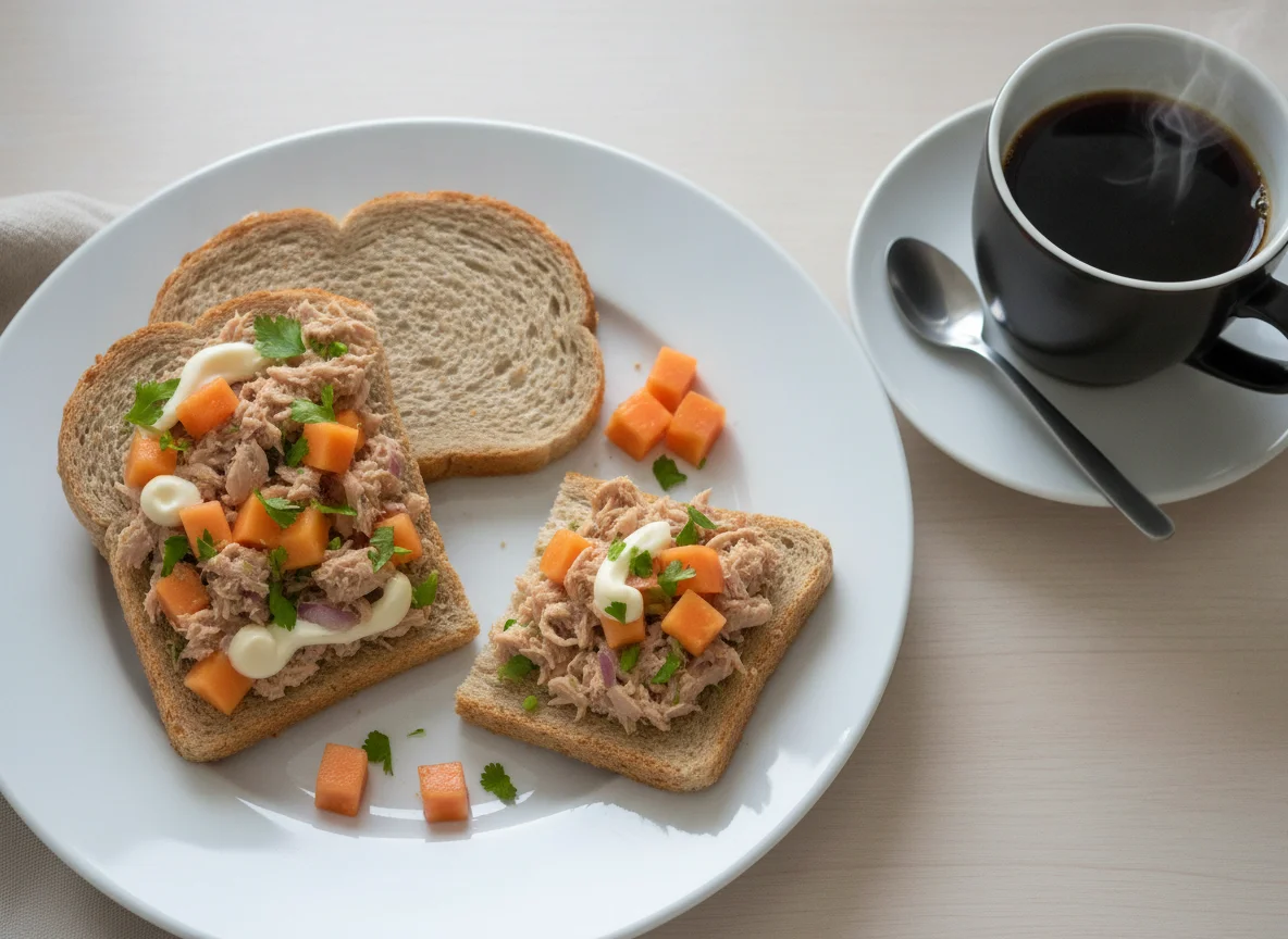Sanduíche de atum com mamão e café photo