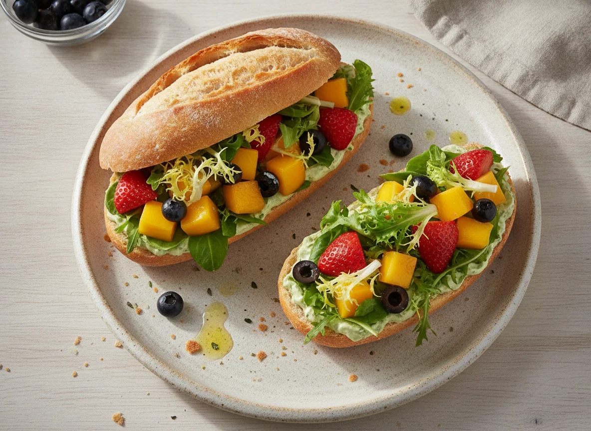 Sanduíche de Baguete com Frutas e Salada photo