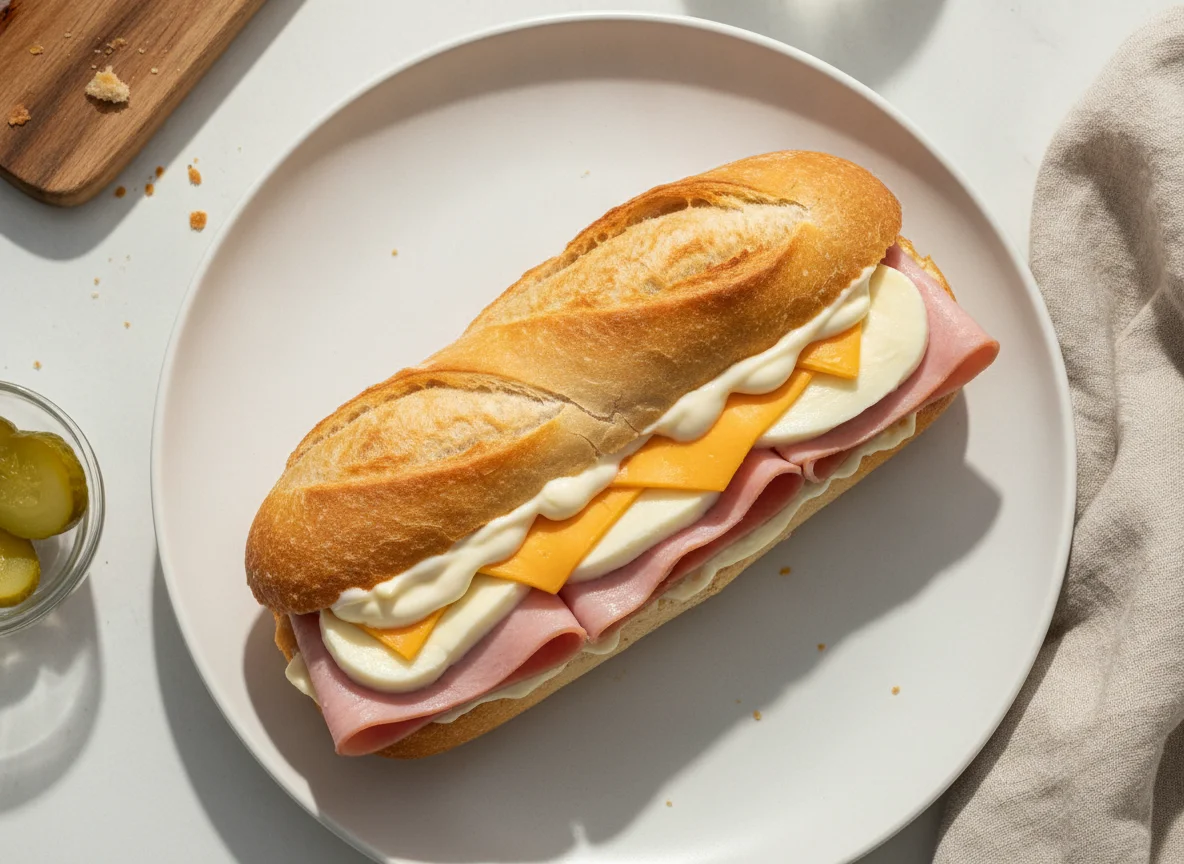 Sanduíche de Baguete com Presunto e Queijo photo