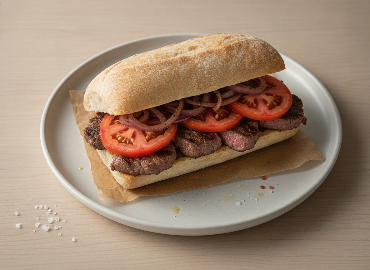 Sanduíche de bife com cebola roxa photo