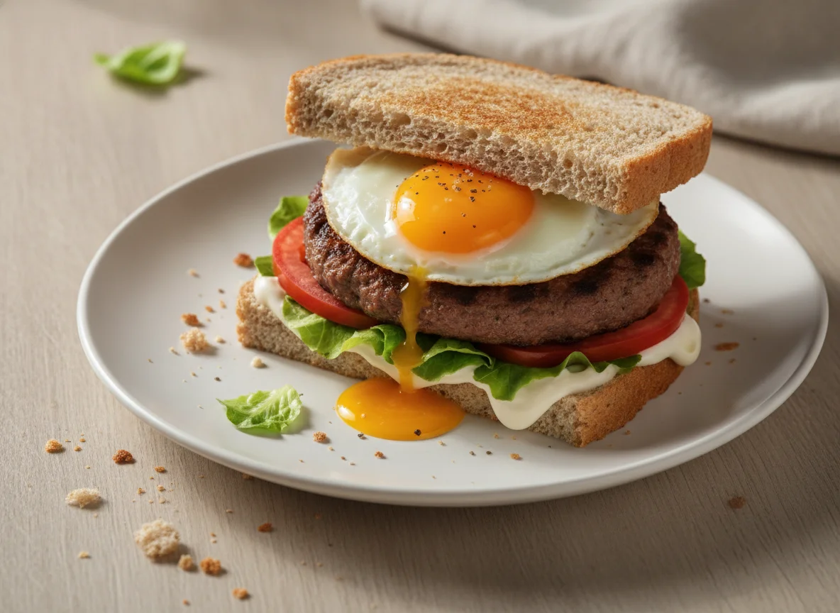 Sanduíche de carne com ovo e salada photo