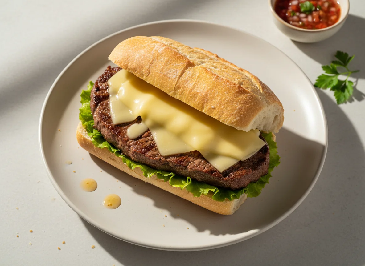 Sanduíche de carne com queijo e alface photo