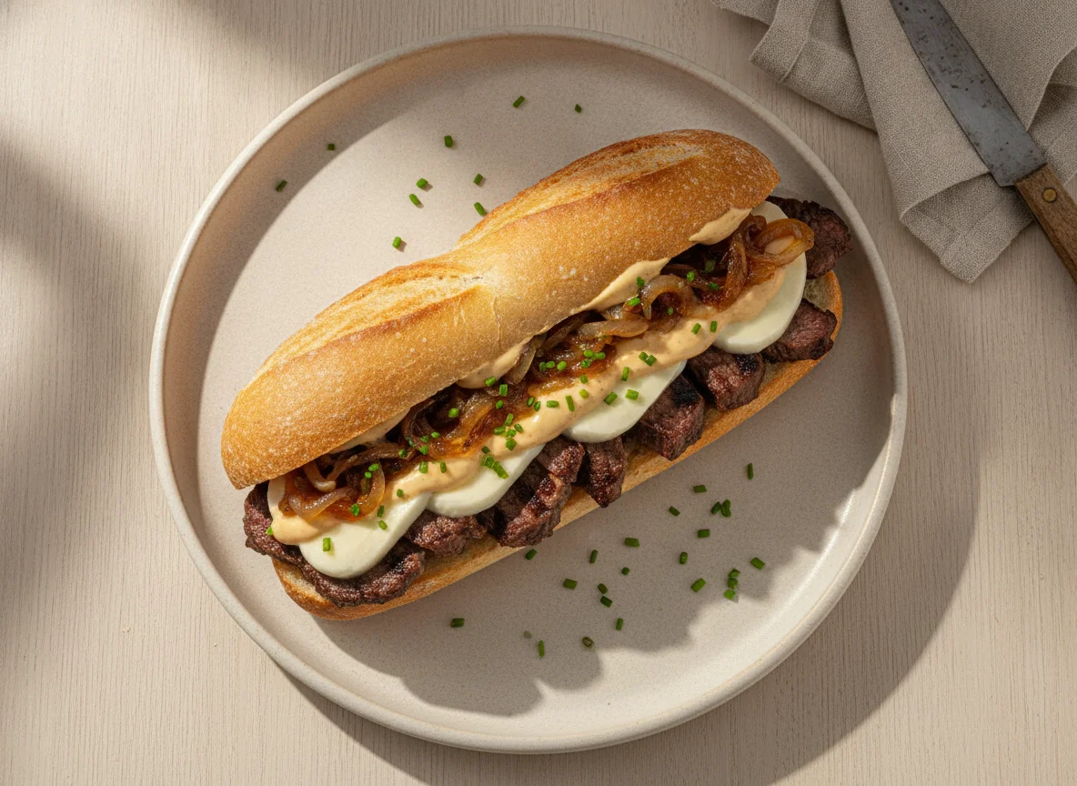 Sanduíche de Carne com Queijo e Cebola Caramelizada photo