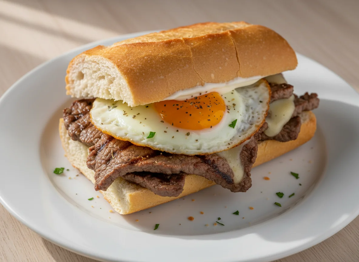 Sanduíche de carne com queijo e ovo photo