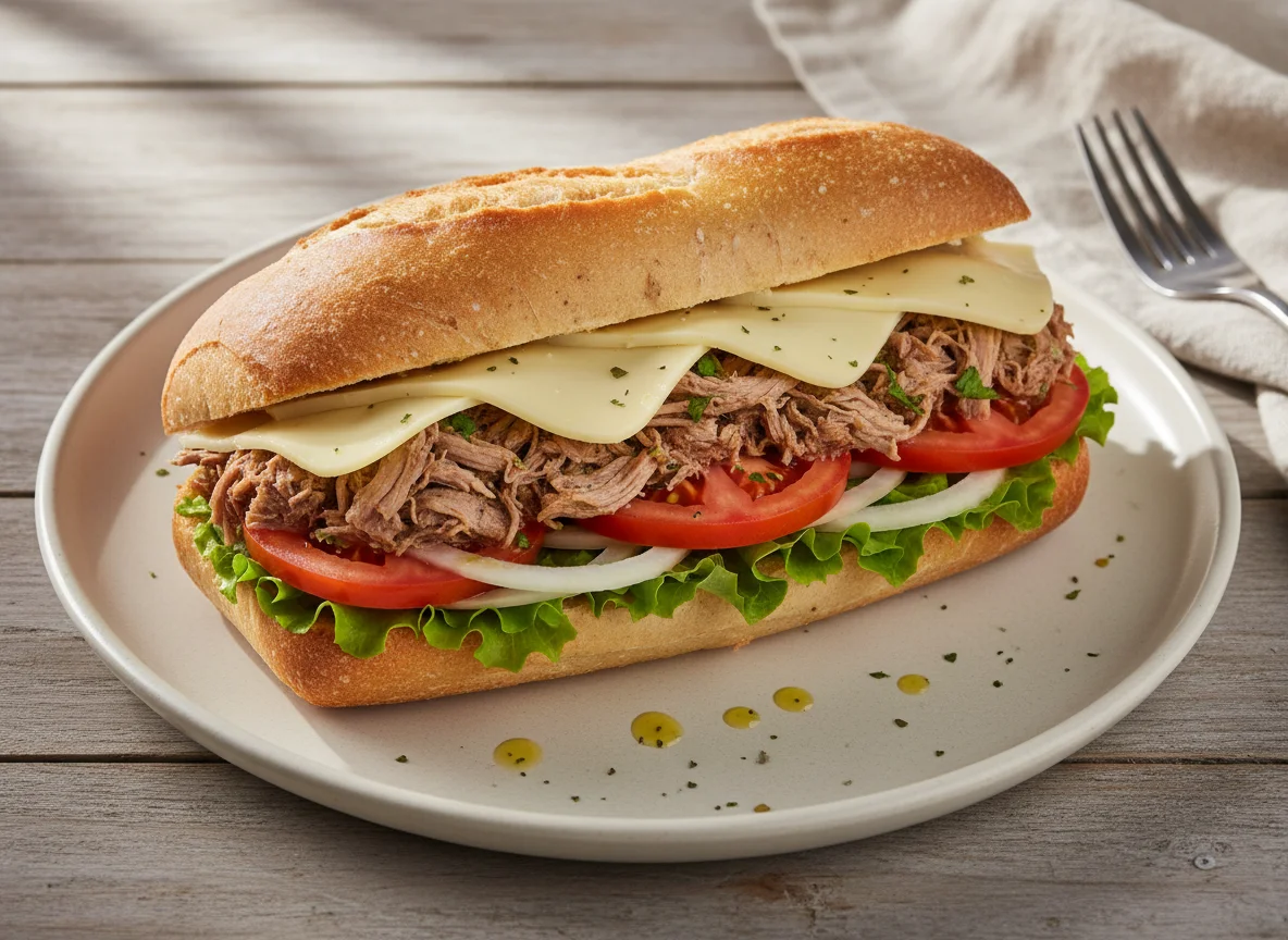Sanduíche de carne com queijo e salada photo