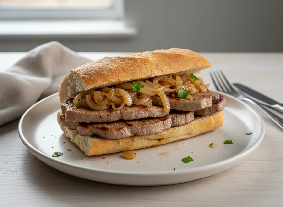Sanduíche de carne de porco com cebola photo
