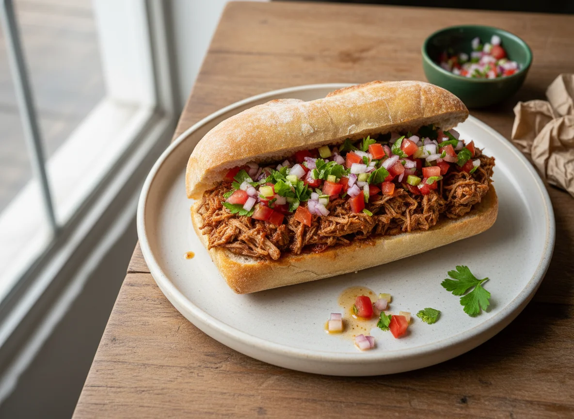 Sanduíche de Carne Louca com Vinagrete photo