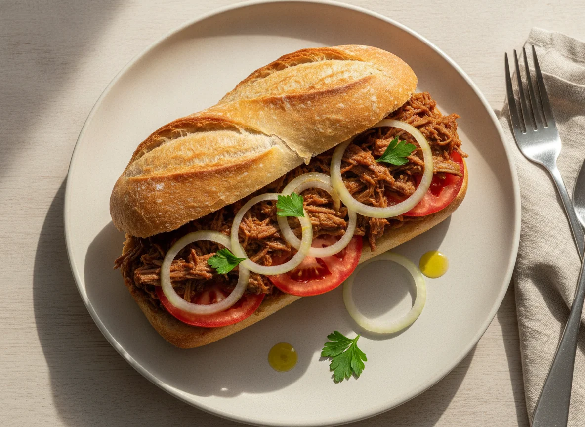 Sanduíche de Carne Louca no Pão Francês photo