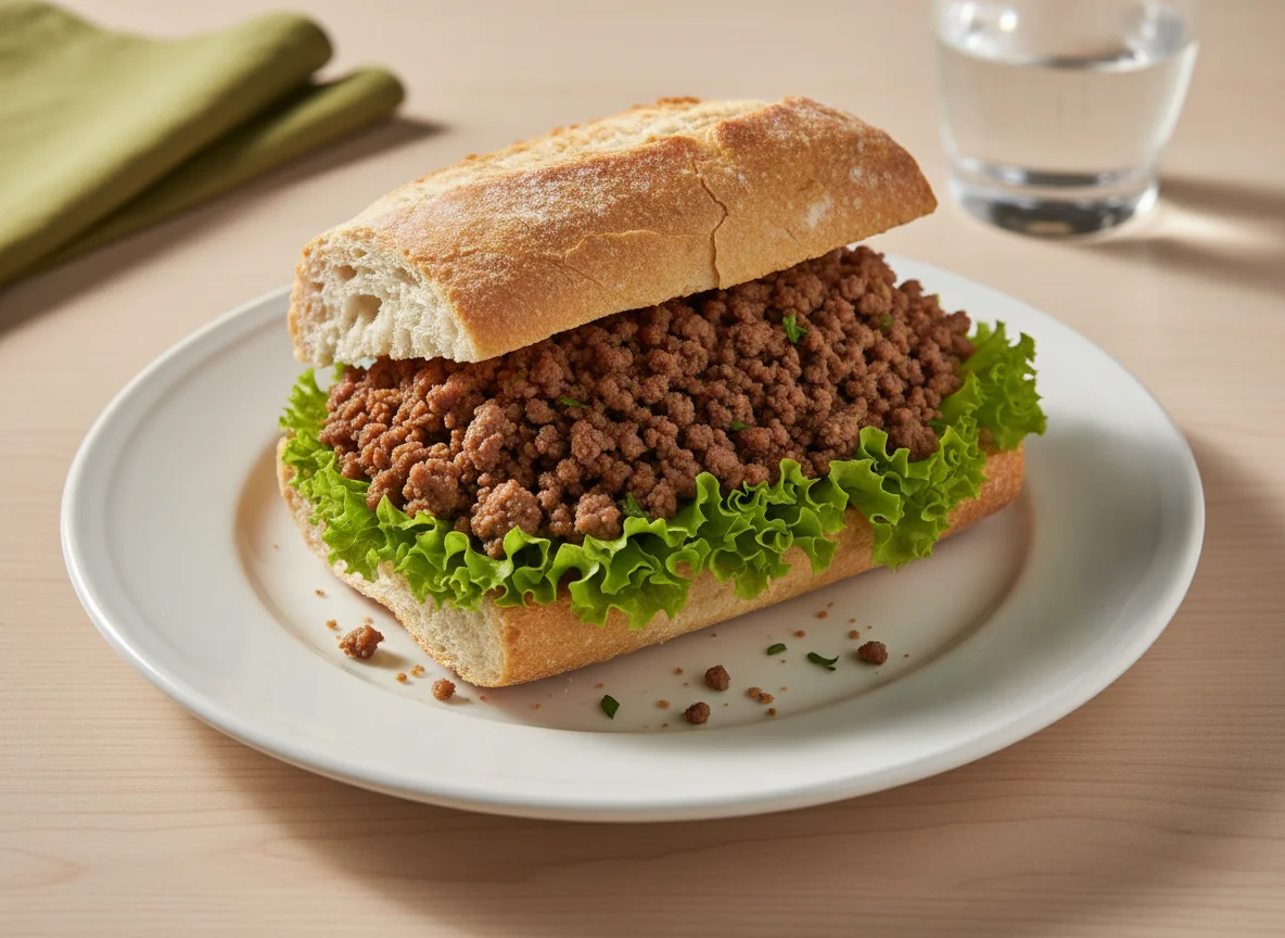 Sanduíche de carne moída com alface photo