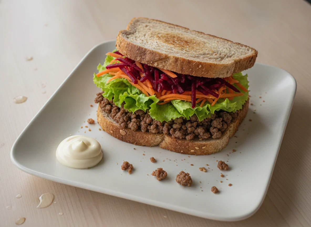Sanduíche de carne moída com salada photo