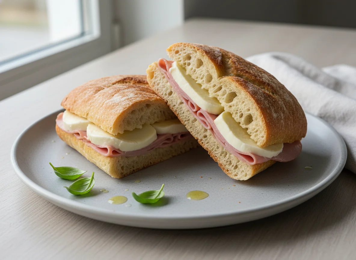 Sanduíche de Ciabatta com Queijo e Presunto photo