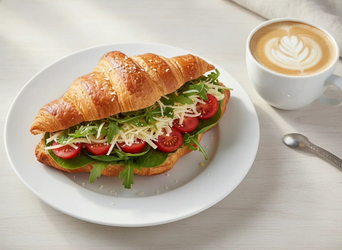 Sanduíche de croissant com café photo