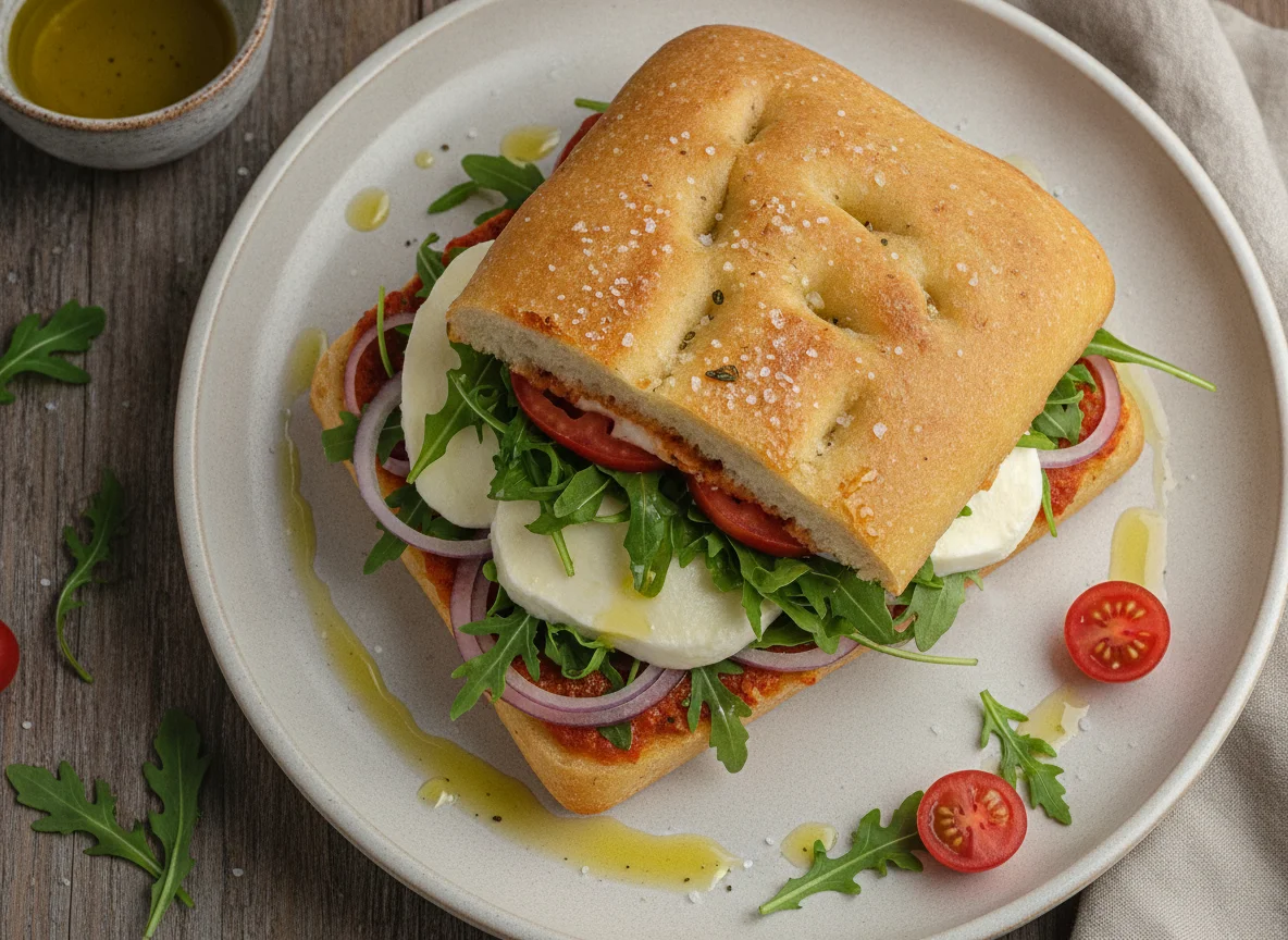 Sanduíche de Focaccia com Rúcula e Tomate photo