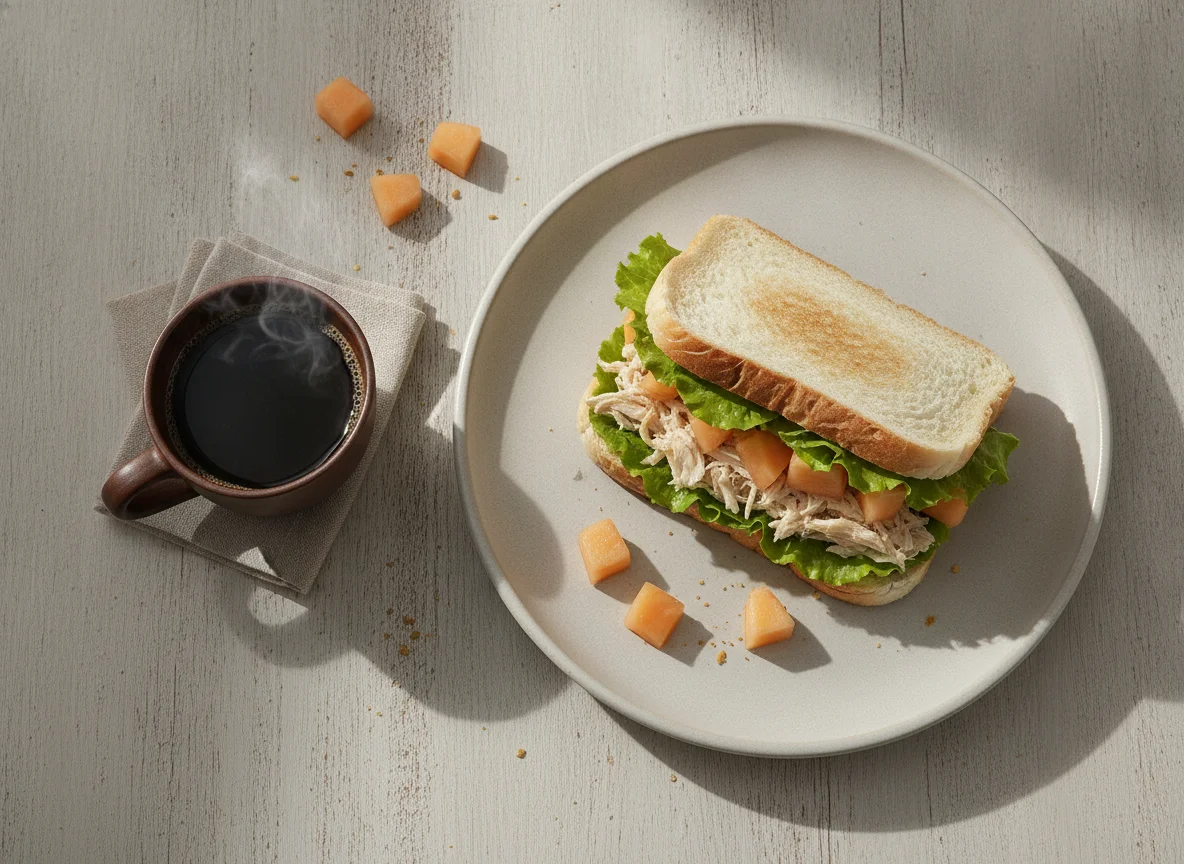 Sanduíche de frango com melão e café photo