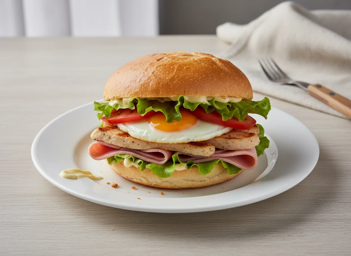 Sanduíche de Frango com Ovo, Presunto e Pão Caseiro photo