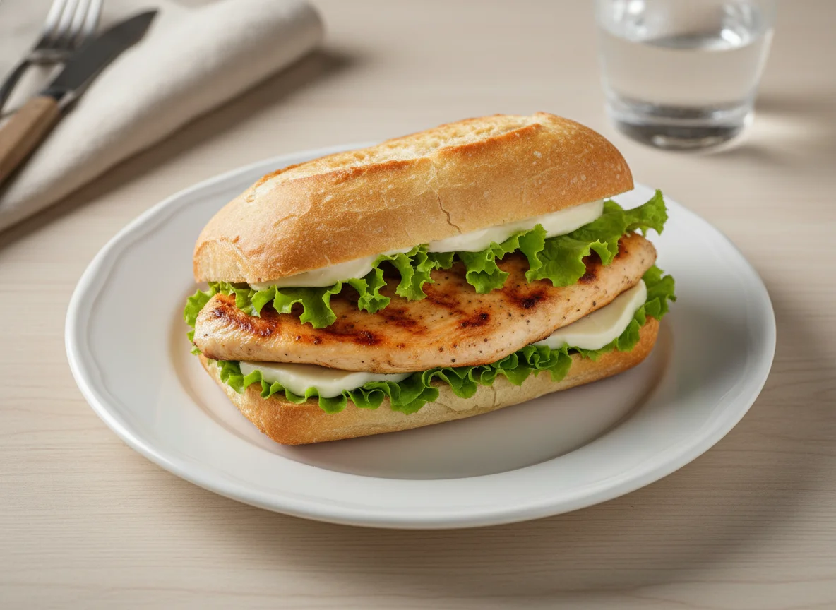 Sanduíche de frango com queijo e alface photo