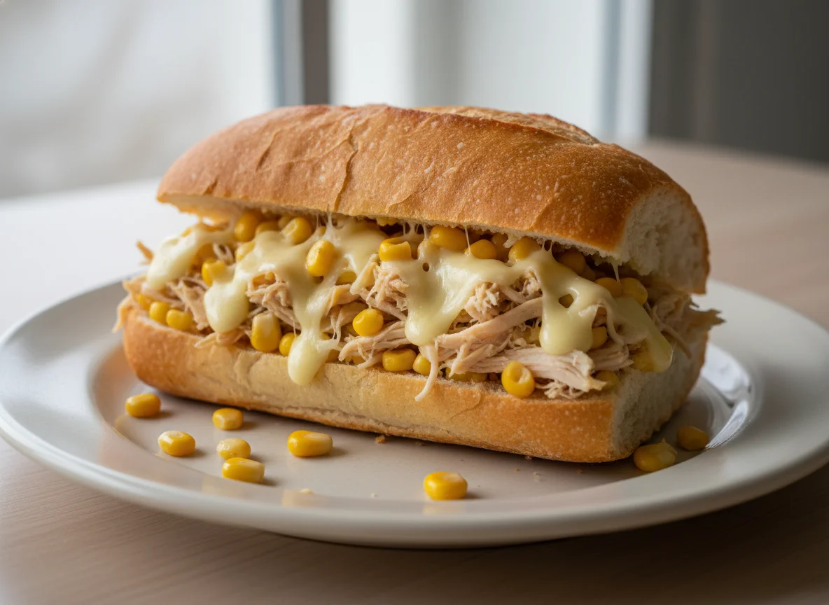 Sanduíche de frango com queijo e milho photo