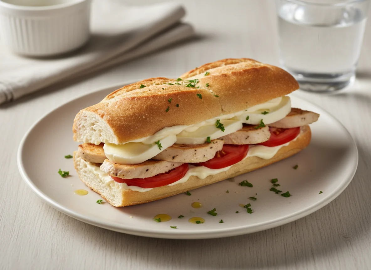 Sanduíche de frango com queijo e tomate photo