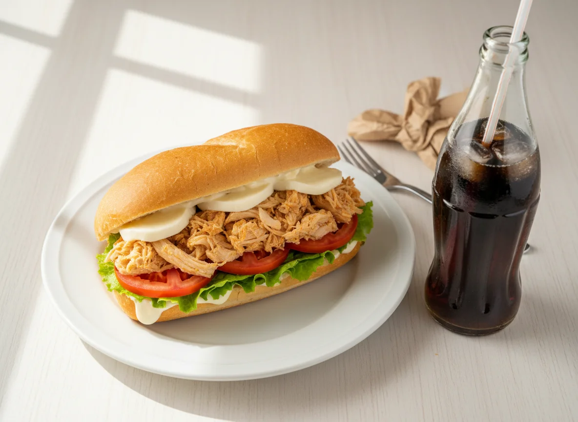 Sanduíche de frango com refrigerante photo