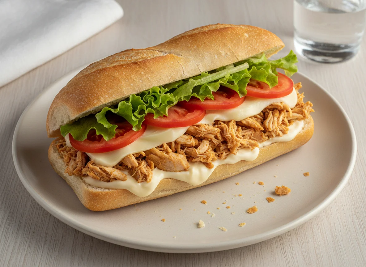 Sanduíche de Frango Desfiado com Queijo e Salada photo